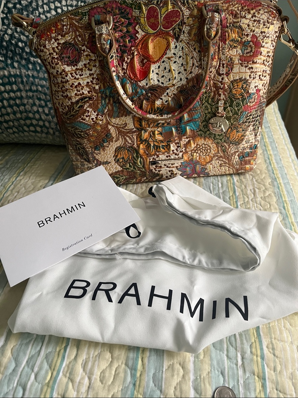 Brahmin Duxbury Satchel Leather Tote Bag - Patterned Women's Handbag - Picture 8 of 9